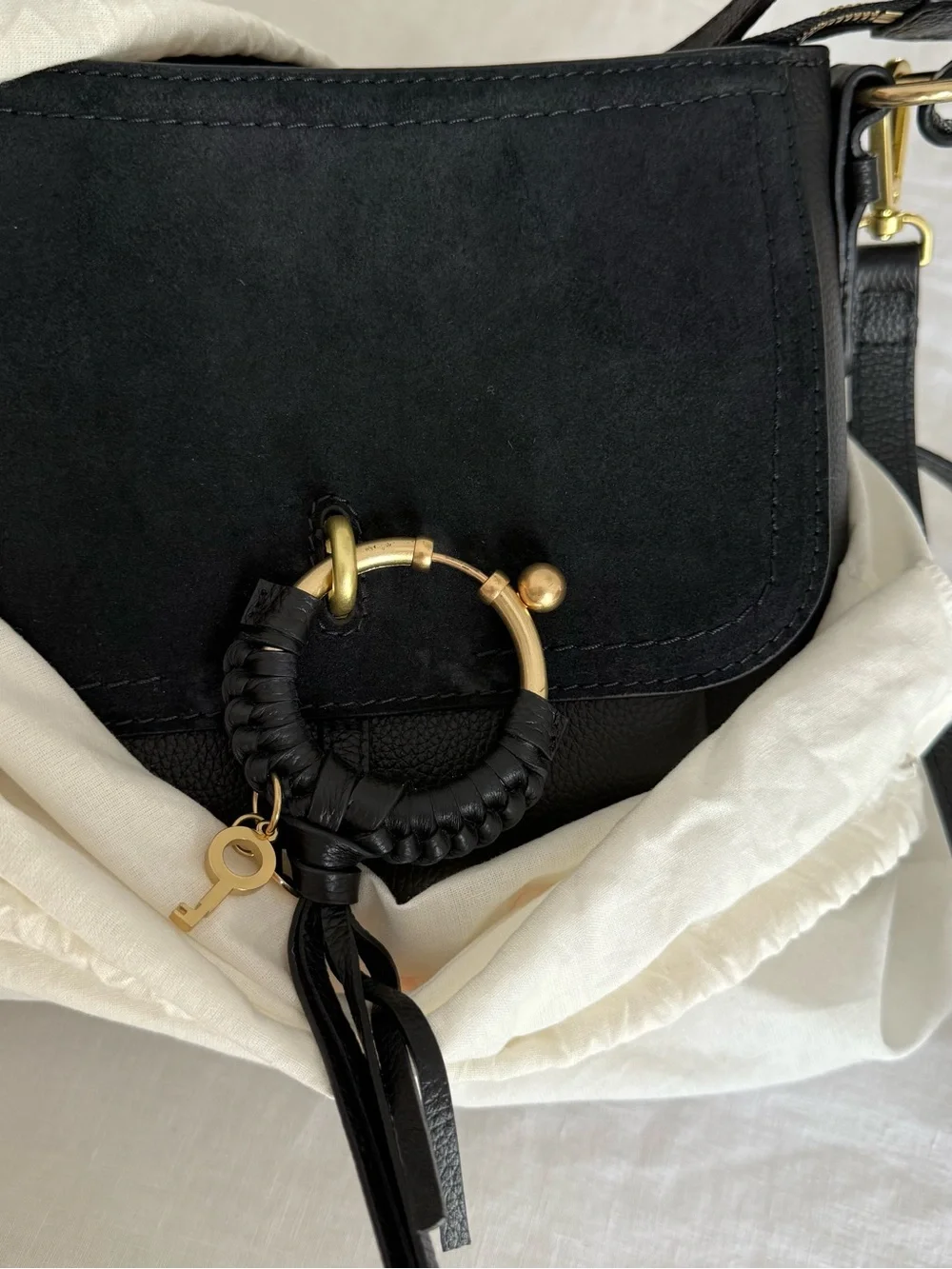 See By Chloe Black Leather Ring-Detail Crossbody Bag - Picture 7 of 11